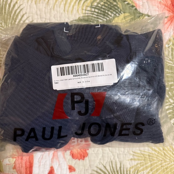 Men’s Large, Navy blue, PJ PAUL JONES s/s 1/4 Zip Ribbed Knit Polo Shirt, NWT - Picture 7 of 8